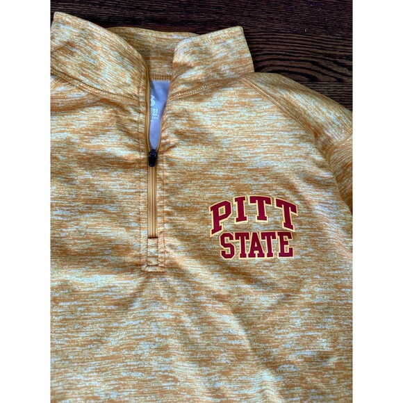 Badger Sport Pitt State Womens Yellow Long Sleeve Shirt Size L Thumbhole 1/4 Zip - Picture 4 of 8